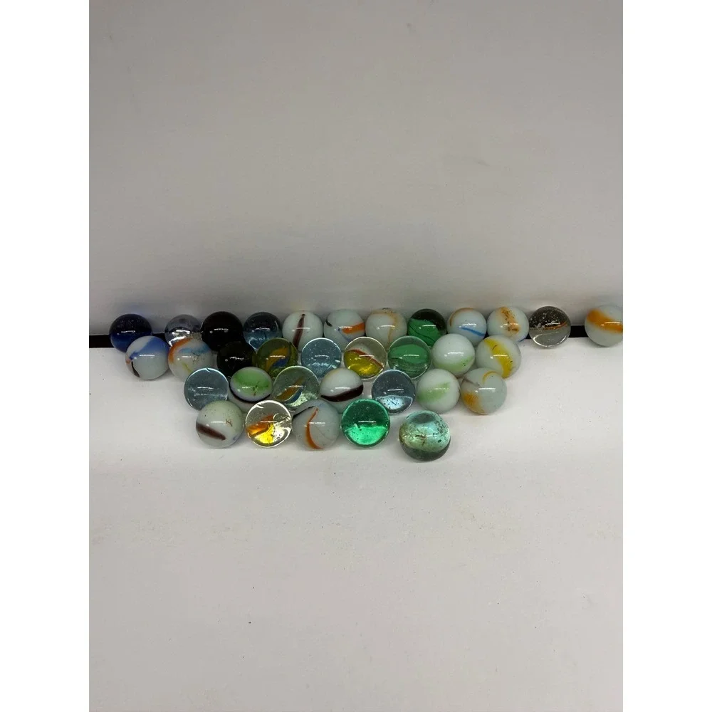 Vintage Glass Marbles Lot Mixed Colors Cats Eye Clearies Opaque Swirls 30+ Count